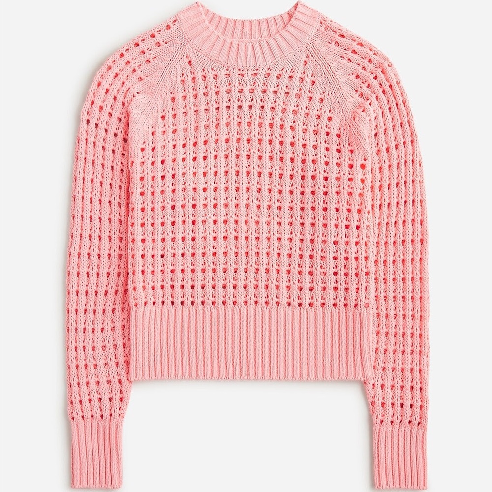 J. Crew Pointelle Crewneck Sweater - Brilliant Peony
